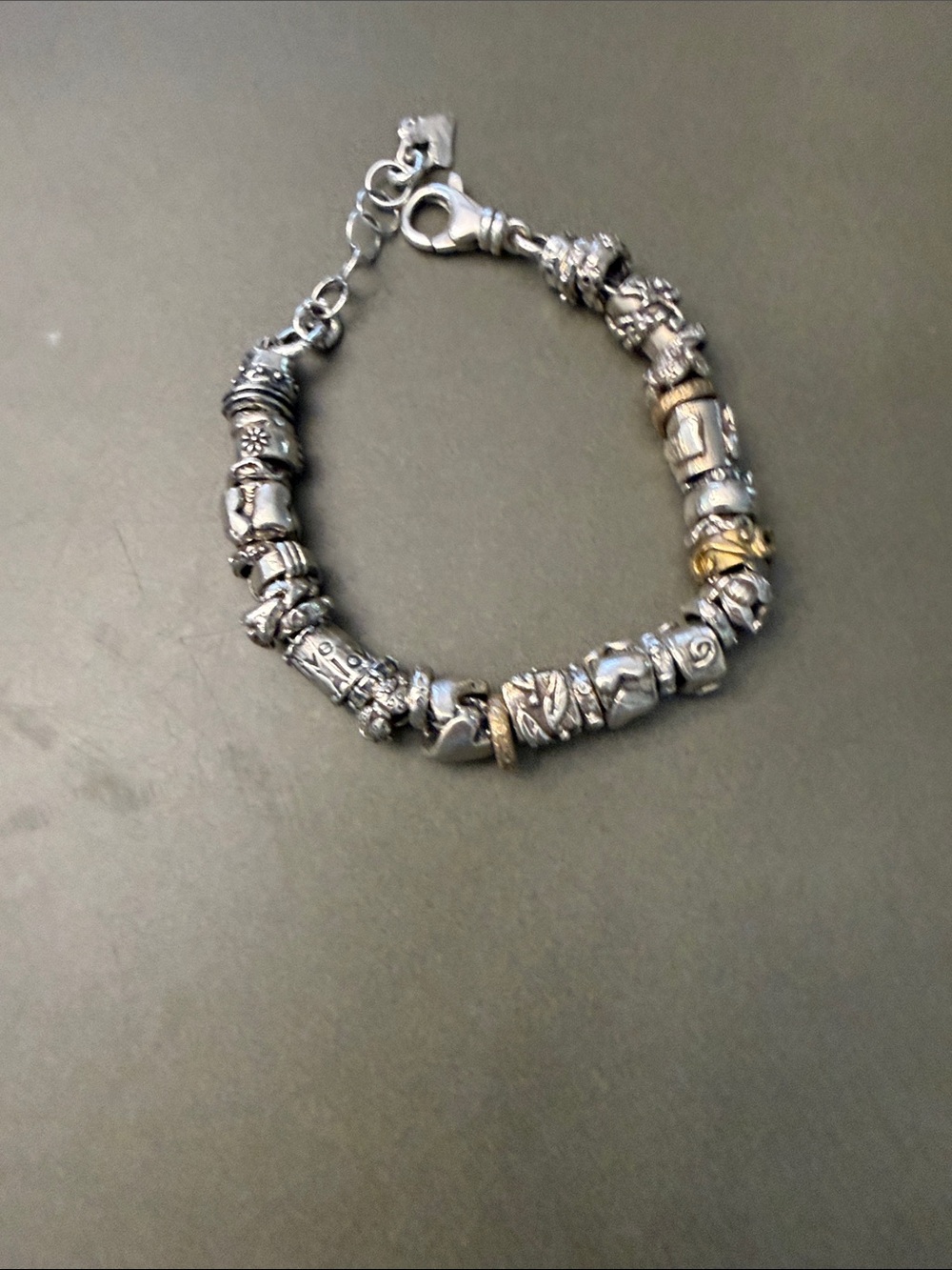 Sterling Tone Beaded Charm Bracelet- 925 Silver and Copper Accents. Handmade - Picture 2 of 3